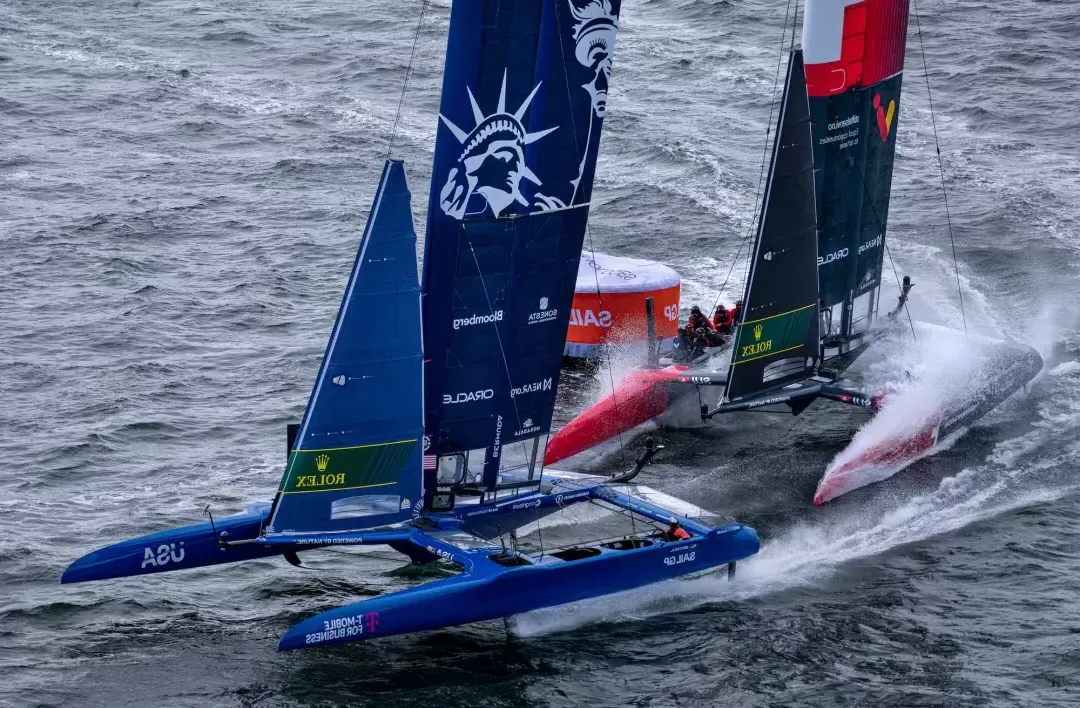 Boats race in the SailGP competition.